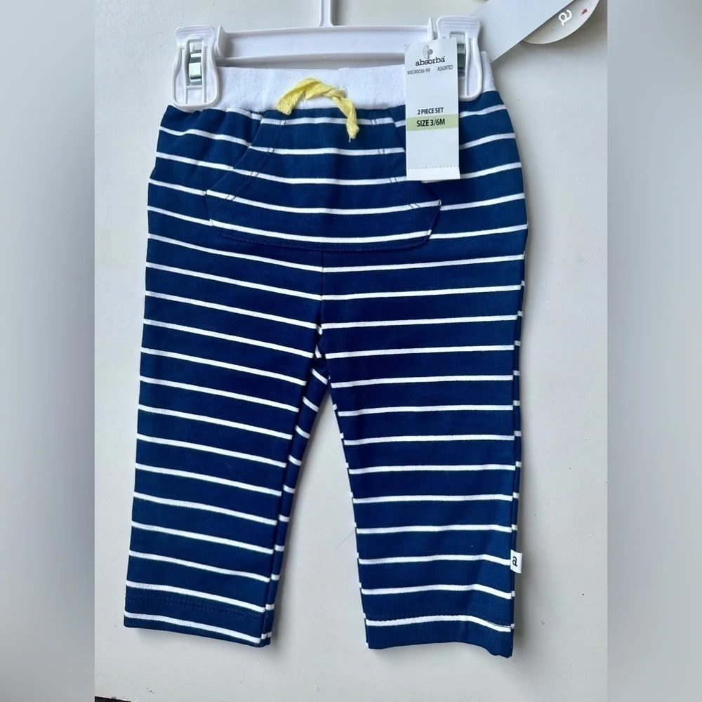 NWT Absorba Baby Boy Two Piece Yellow Blue Whale T-Shirt Striped Pant Set 3-6M